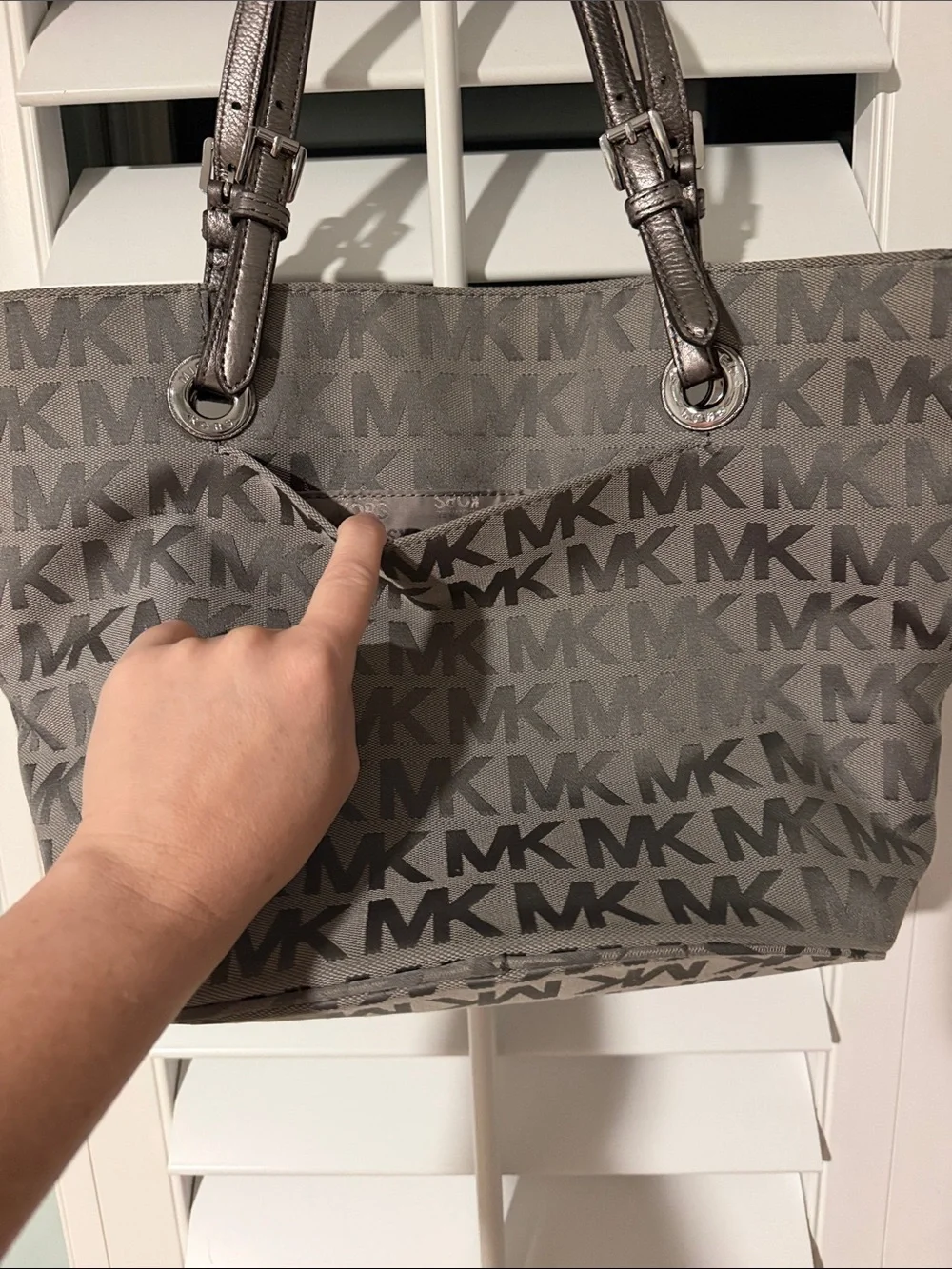 Michael Kors Gray Signature MK Shopper Tote with Metallic Straps